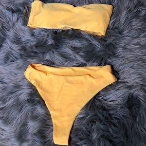 Yellow tube top bathing suit w bottoms